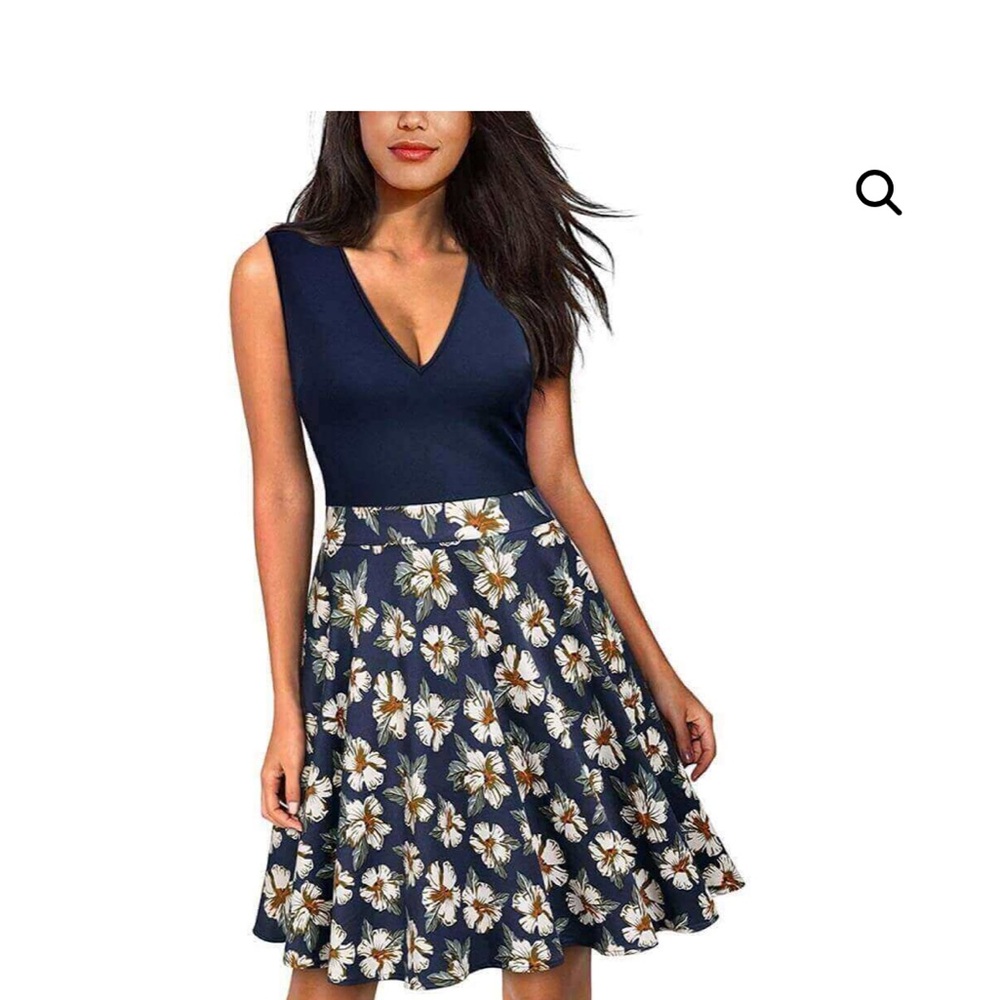 Women’s Casual Flare Floral Contrast Evening Party Mini Dress